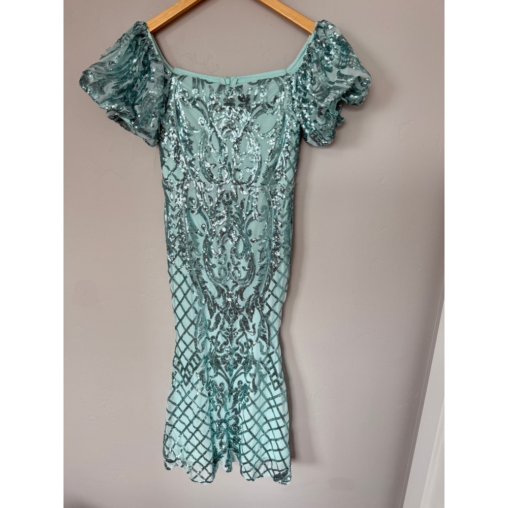 ALISA&LEO Girls Aqua Blue Sequin Mermaid Prom Dress Gown‎ Size 10Y